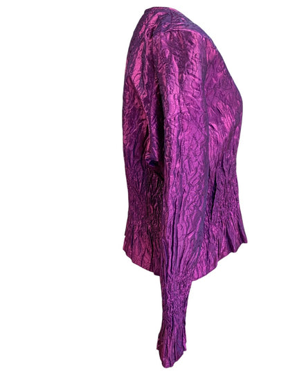 Medium Womens Purple Crinkle Satin Stretch Full Zip Jacket Y2K