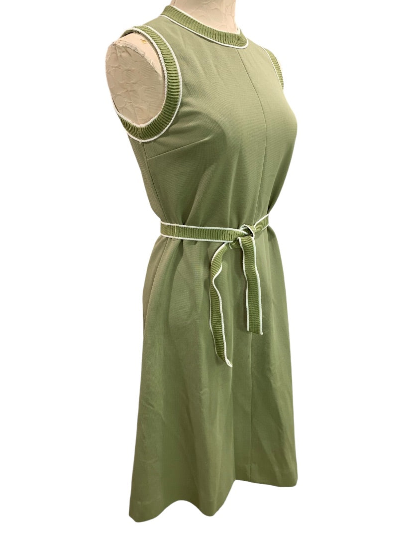 Small Lady Carol of New York Vintage 1960s Avocado Green Sleeveless Dress Union Label