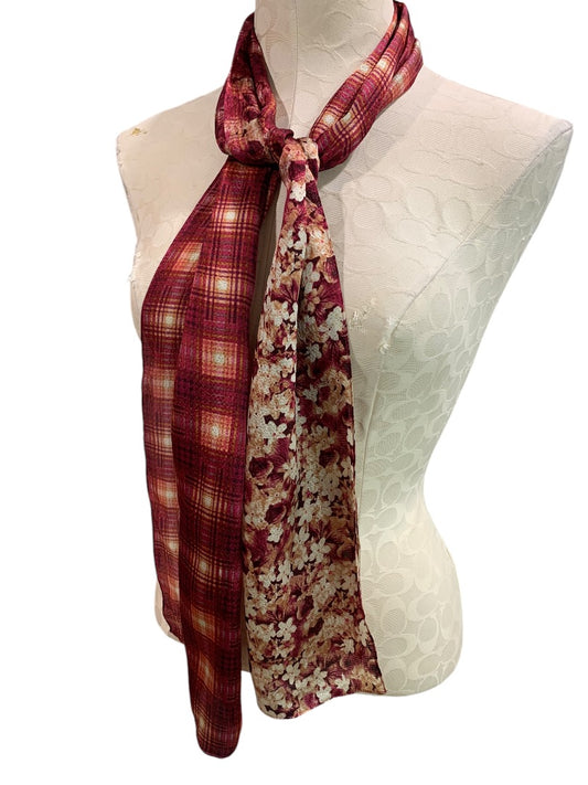 Vintage Echo Womens Silky Floral Plaid Scarf 60 x 9.5 Inches