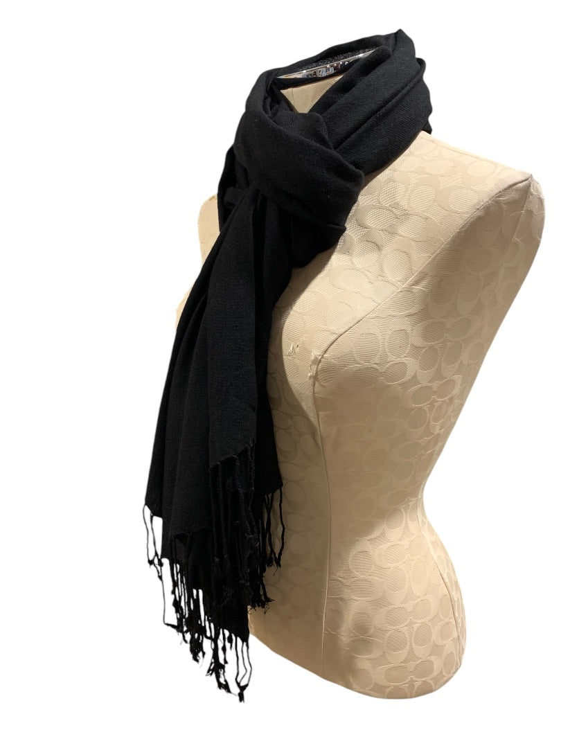 Bijoux Terner Black Faux Pashmina Fringed Wrap Shawl Scarf 90 x 34 Inches