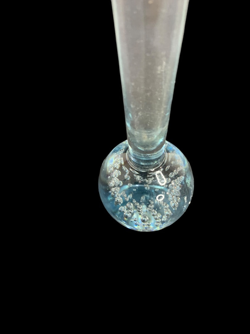 MidCentury Bud Vase Controlled Bubble Blue Glass 9.7 Inches