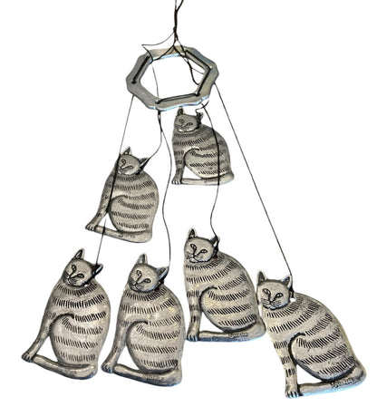 Spoontiques 6 Metal Cat Windchimes Silvertone 17 Inch Length