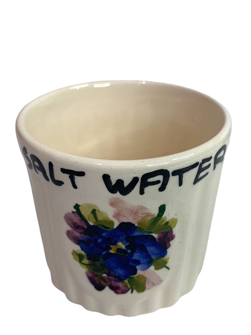 Vintage Salt Water Handpainted Ceramic Cup Flower 2.5 Inches