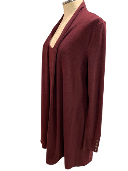 Medium White House Black Market Womens Burgundy Sweater Set Cardigan Shell