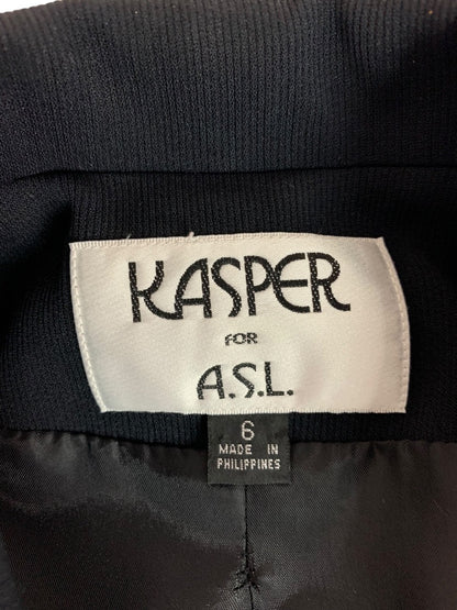 Size 6 Kasper for ASL Womens Suit Jacket Black Silvertone Buttons Blazer