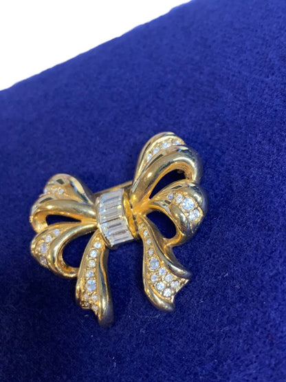 Goldtone Embellished Bow Brooch Pin 1.6 Inch