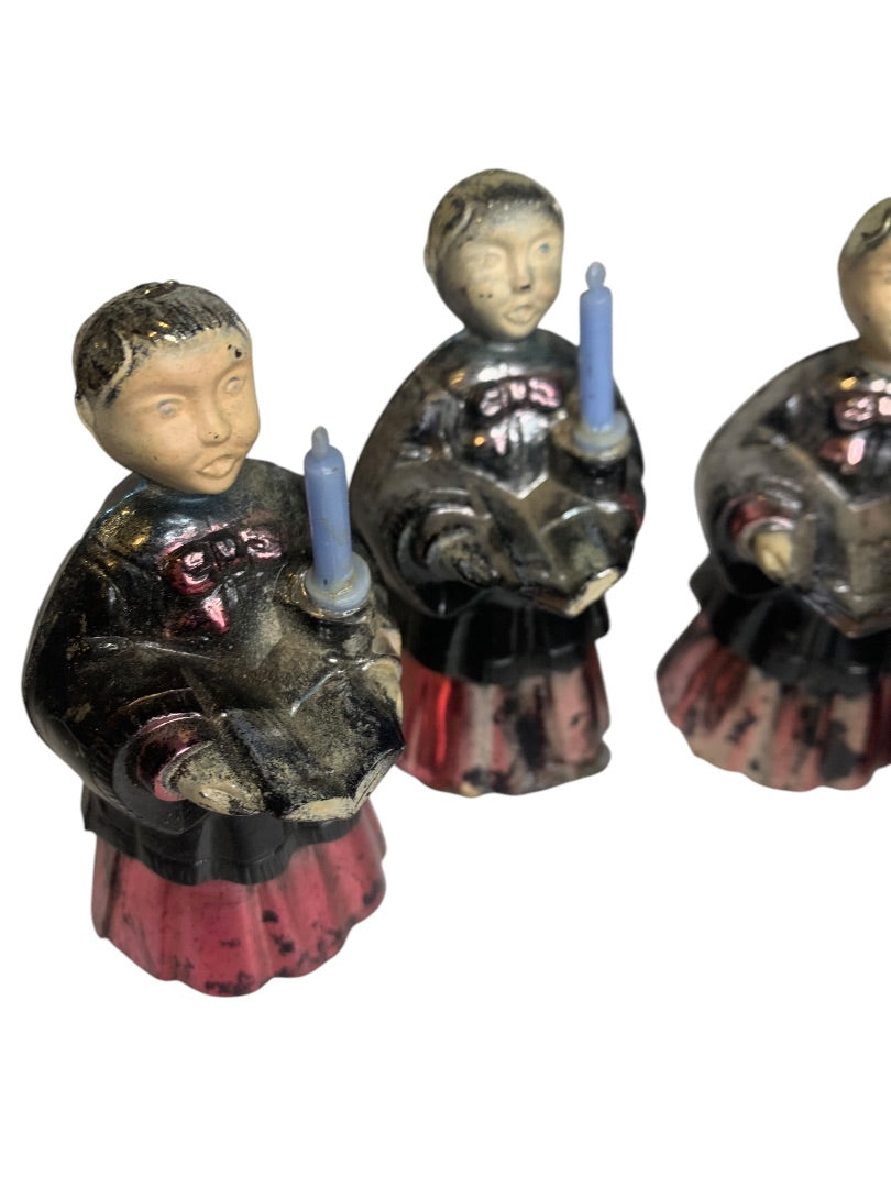 Set of 4 Choir Boy Celluloid Midcentury Metallic Holiday Decor Holding Candle 3 Inch