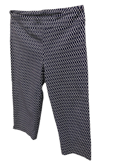 Size 14 Avenue Womens Capri Pull On Pants Stretch Navy White Pattern