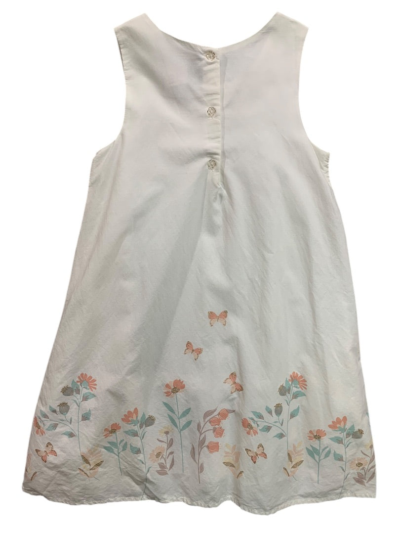 Size 8 Shabby Chic Girls White Sleeveless Shift Dress Embroidered