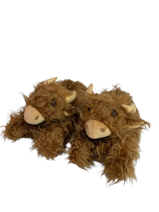 Size 7-9 Womens Adult Highland Cow Plush Slippers Non-Slip