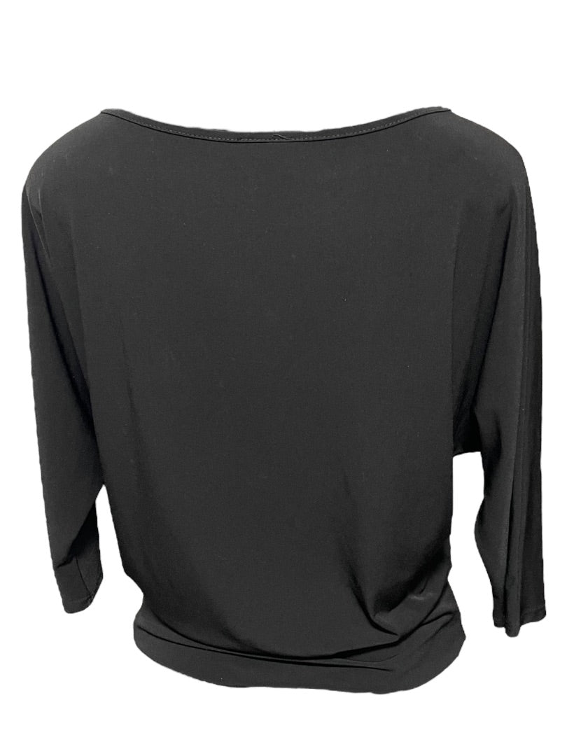 XS Clara Sun Woo Black Keyhole 3/4 Sleeve Banded Hem Womens Shirt Black