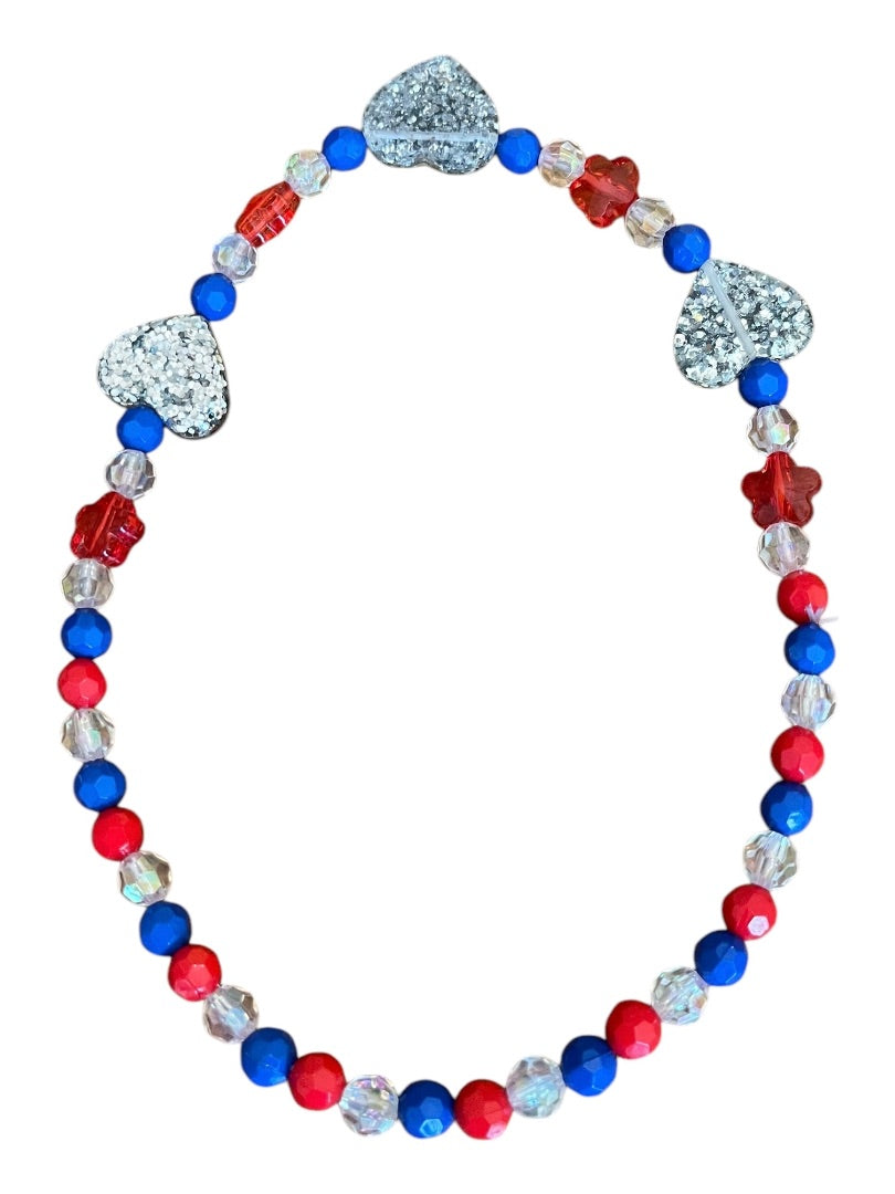 Girls Stretch Necklace Acrylic Beaded Overhead Red Blue Sparkle