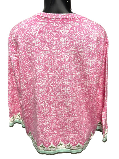 3X Talbots Plus Womens Lightweight 3/4 Sleeve Cardigan Sweater Pink Contrast Trim