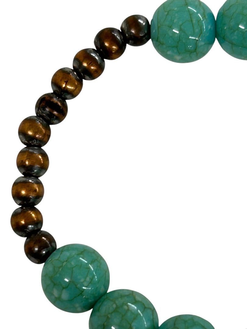 Acrylic Beaded Stretch Bracelet Faux Turquoise Bronze