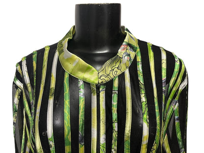 24W JS Collection Woman Striped Floral Sheer Longsleeve Zipper Shirt