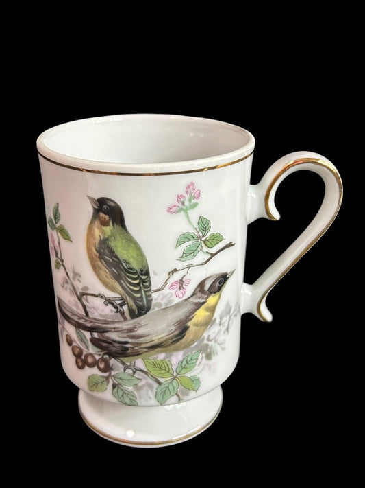 Royal Crown Pedestal Ceramic Bird Mug Gold Trim Brown Yellow Throat