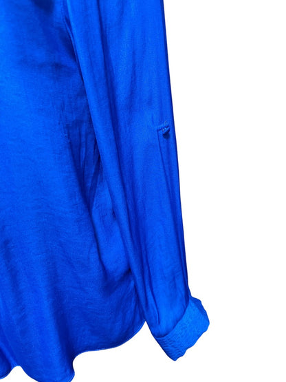Small Naked Zebra Roll Tab Sleeve Womens Blouse Top Royal Blue