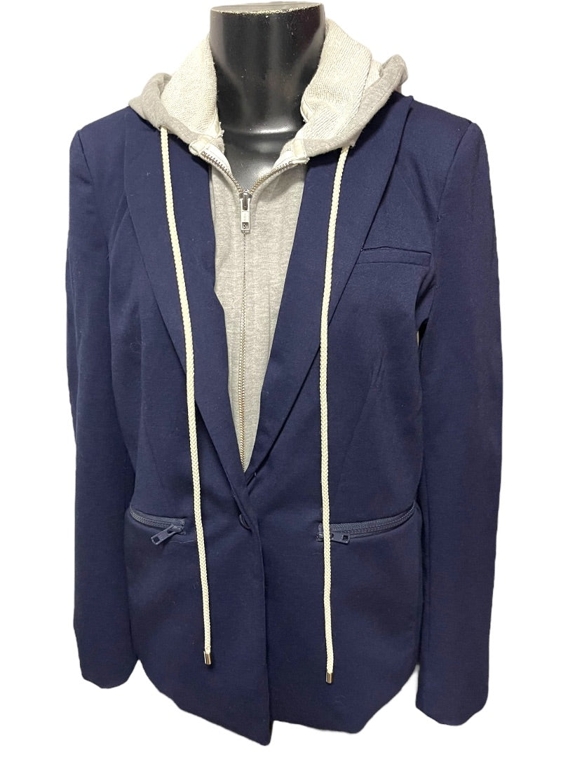 Small Central Park West Womens Detachable Hood Layer Jacket Blazer Navy