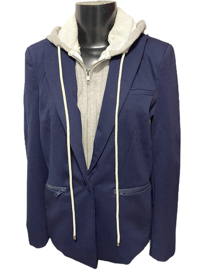 Small Central Park West Womens Detachable Hood Layer Jacket Blazer Navy