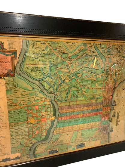 Reproduction 1802 Framed Map of Philadelphia Wooden Frame 34.5 x 26.5 Inches