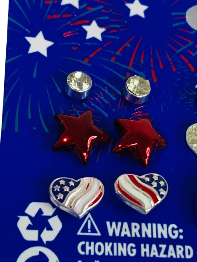 Claires New Set of 9 Post Pierced USA Earrings Patriotic Unicorn