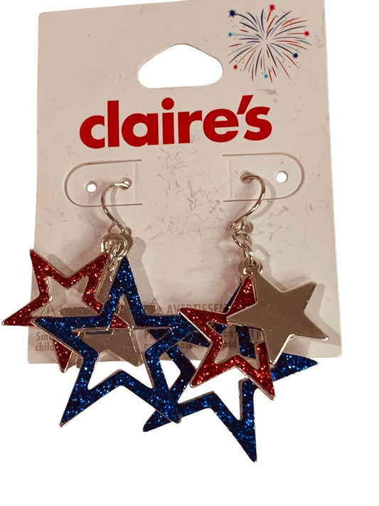 Claires New Pierced Hook Earrings Sparkly Stars 2 Inch Drop