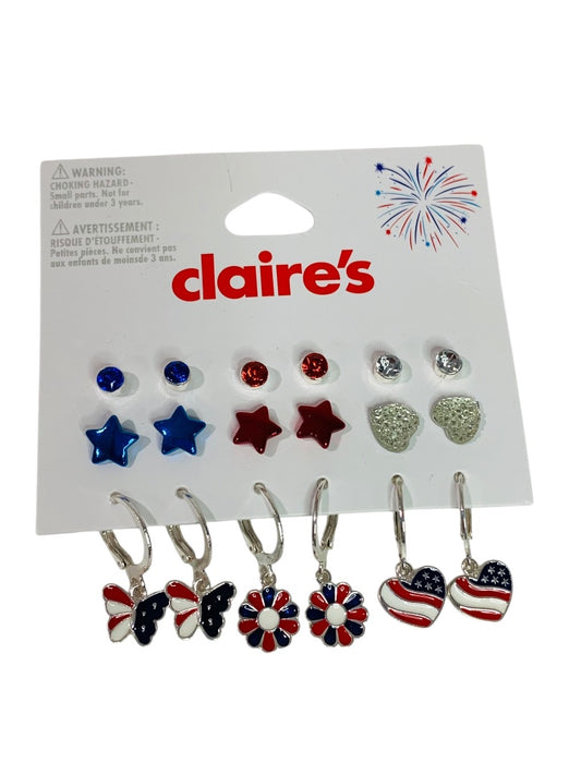 Claires New Set of 9 Post and Hoop Pierced Earrings Patriotic