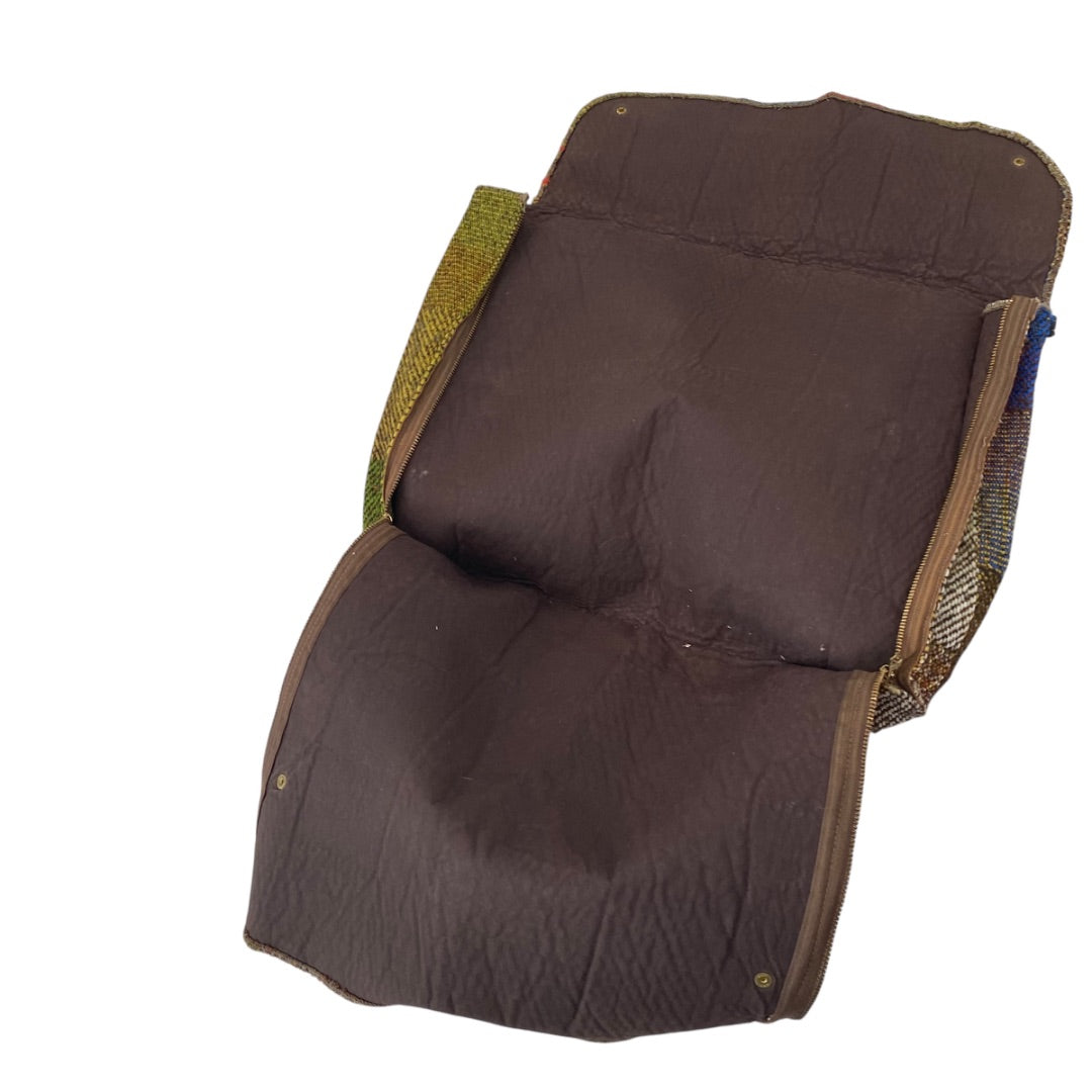 Vintage Tweed Blocked Portfolio Bag Case Side Zips Snap Closure 20"l x 15.5"h