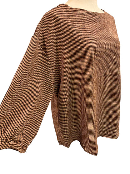 XL Shein Womens Pullover Blouse Shirt Brown Black Check