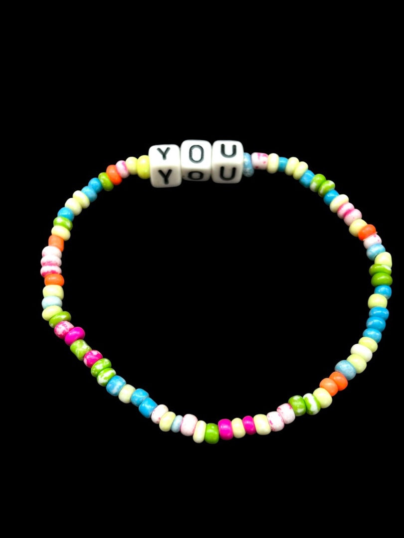 Set of 2 Seed Bead Stretch Bracelets "Only" "You" Multicolor