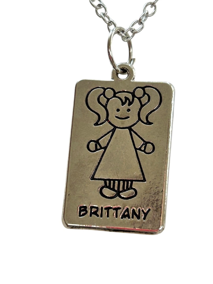 Silvertone Pendant Necklace Brittany Little Girl 18 Inch Lobster Clasp