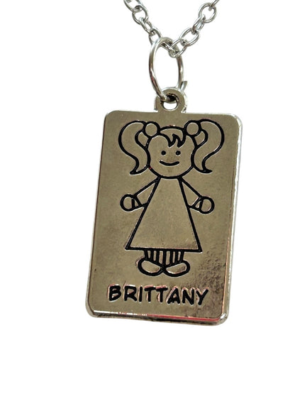 Silvertone Pendant Necklace Brittany Little Girl 18 Inch Lobster Clasp