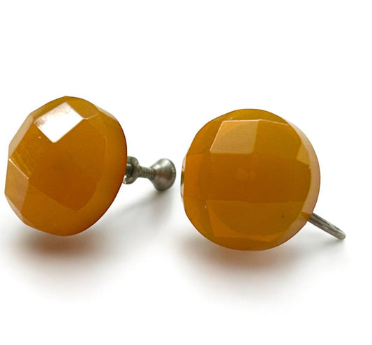 Vintage Butterscotch Faceted Acrylic Screw Back Non-Pierced Earrings .5 Inch