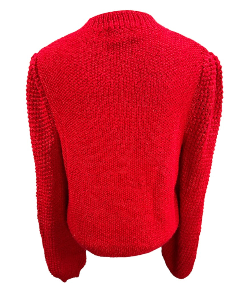 1960s Red Hand Knit Sweater Mock Neck Womens Soft