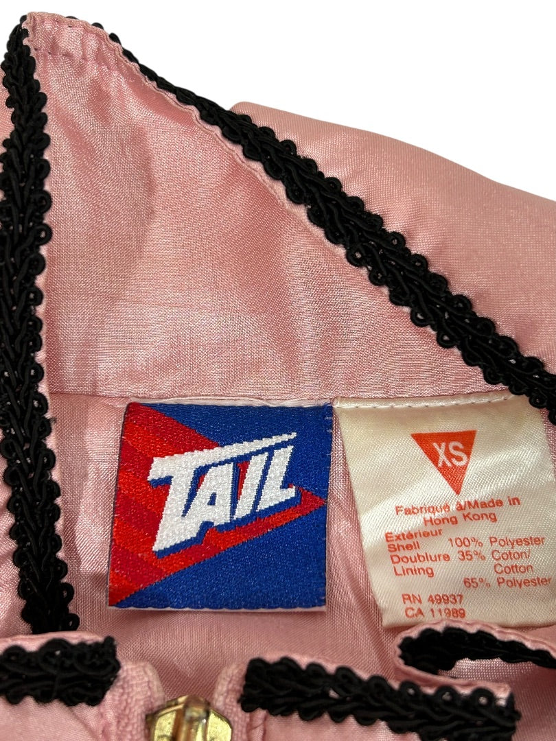 XS Tail Womens Track Jacket Pink Quilted Satin 80s Retro Zip Up Black Trim