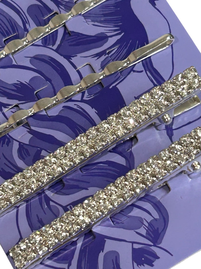 Claires New Silvertone Rhinestone Pack of 6 Bobby Pins Clip Barrettes