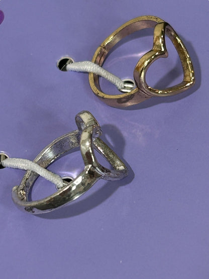Claires New Set of 2 Adjustable Heart Rings Silvertone Goldtone