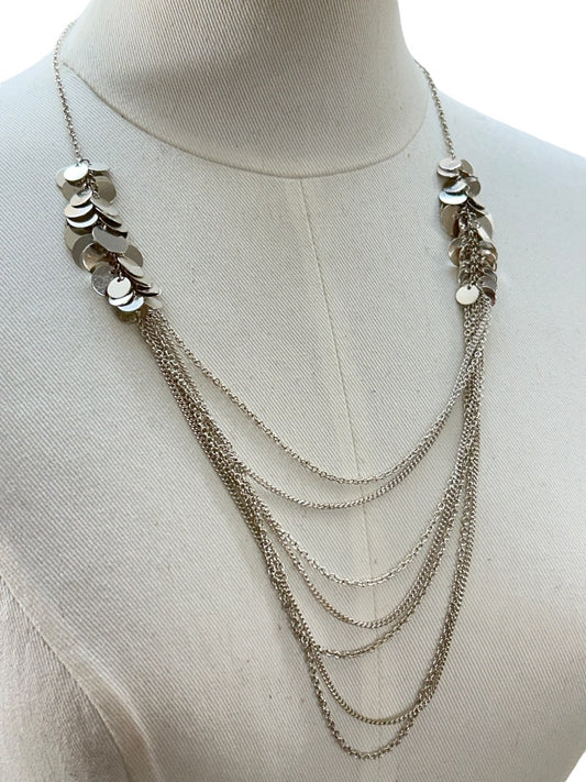 Silvertone Tiered Necklace Multistrand Circles 23-26 Inches 4 Inch Drop