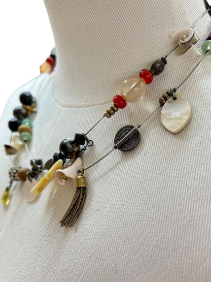 Multistrand Assorted Charm Necklace Funky Shells Elephant Multicolor 19-22 Inches