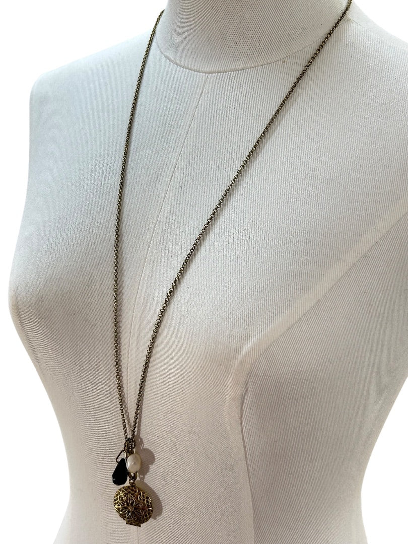 Mud Pie Goldtone Charm Necklace 30 Inch Locket Spring Clasp