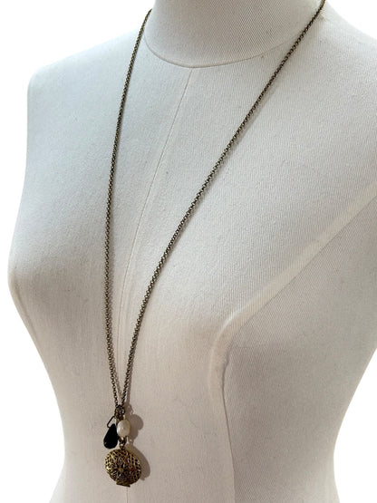 Mud Pie Goldtone Charm Necklace 30 Inch Locket Spring Clasp