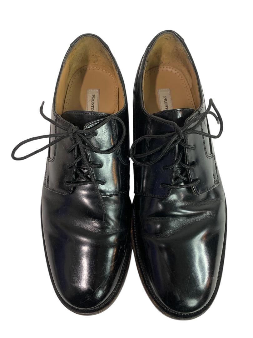 Size 9.5 Pronto Uomo Mens Black Leather Dress Shoes Plain Toe