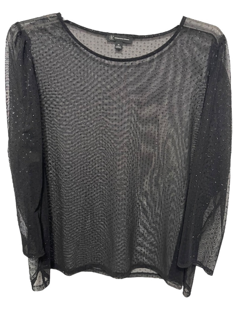 3X INC Womens Shirt Sheer Long Sleeve Glitter Shimmer Polka Dots