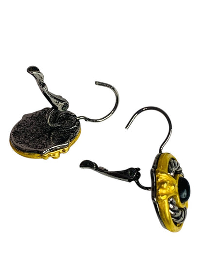 Mixed Metal Goldtone Pewter Leverback Earrings Pierced 1.2 Inch Drop