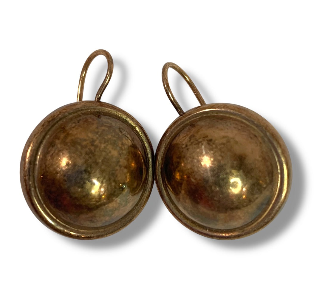 Signed Copper Color Leverback Earrings   Round 1 Inch Drop