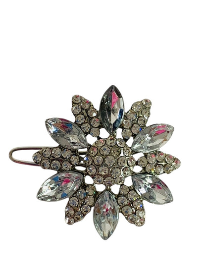 New Elle Rhinestone Silvertone Flower 2 Barrettes 47451 1.25 Inch Formal