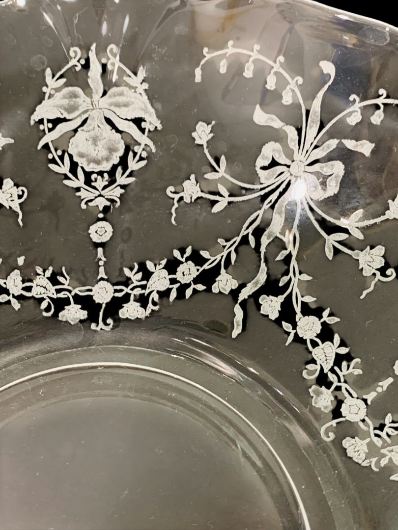 Etched Glass Bowl Heisey Orchid Sunburst 10 Inch Centerpiece Dish