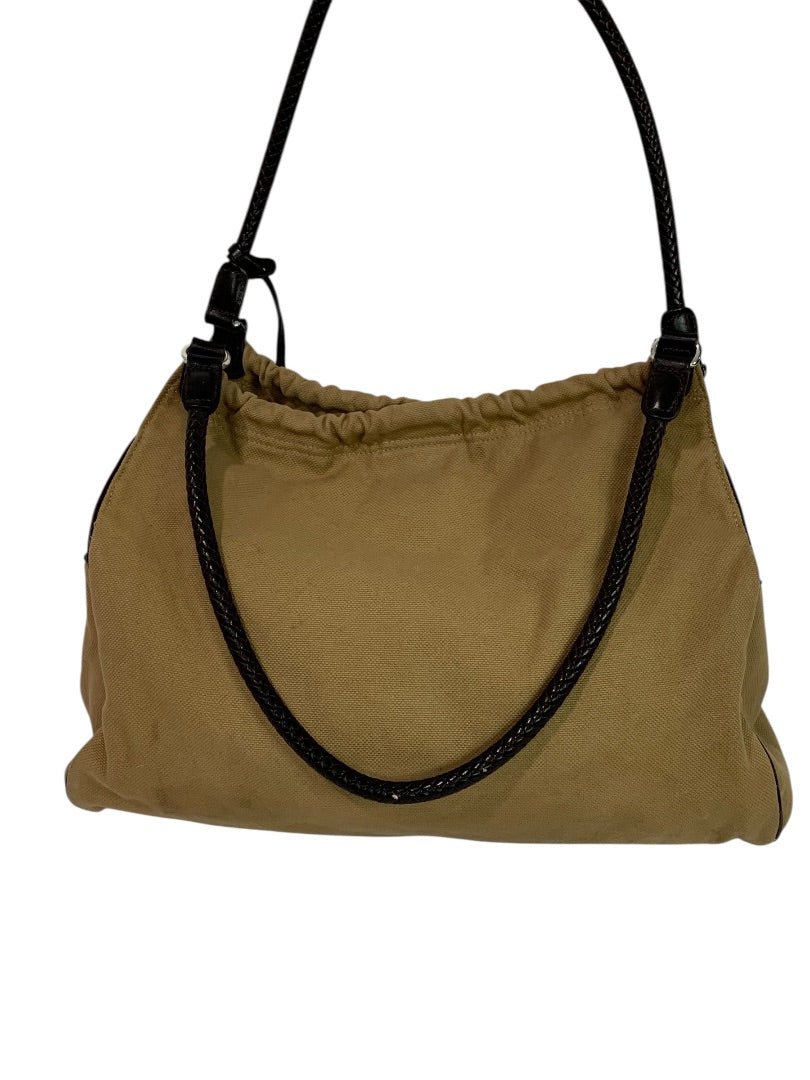 Brighton Canvas Shoulder Bag Brown Embroidered Hobo Heart Charm Large Tote