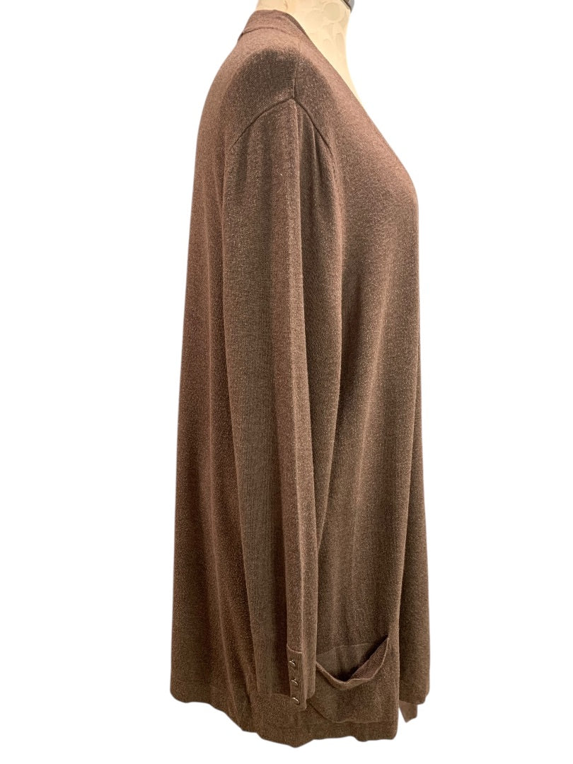 2X Roz & Ali Womens Long Tunic Cardigan Sweater Brown Pockets
