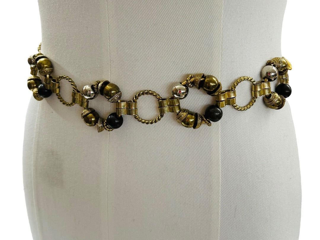 Mixed Metal Belt Beaded Goldtone Adjustable to 40" Hook